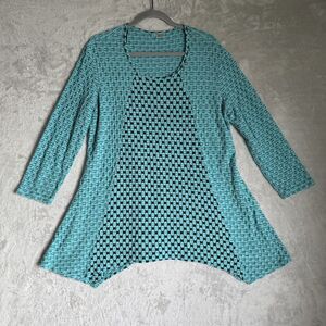 Tianello Artsy Tunic Top Long Sleeve Women XL VNeck Stretch Aqua Jacquard Olivia